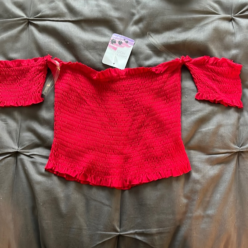 Red ruched  crop top.